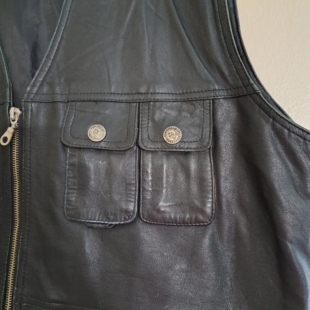 Men's Black Leather Zip Front Vest - Classic Utility Style - Picture 2 of 16